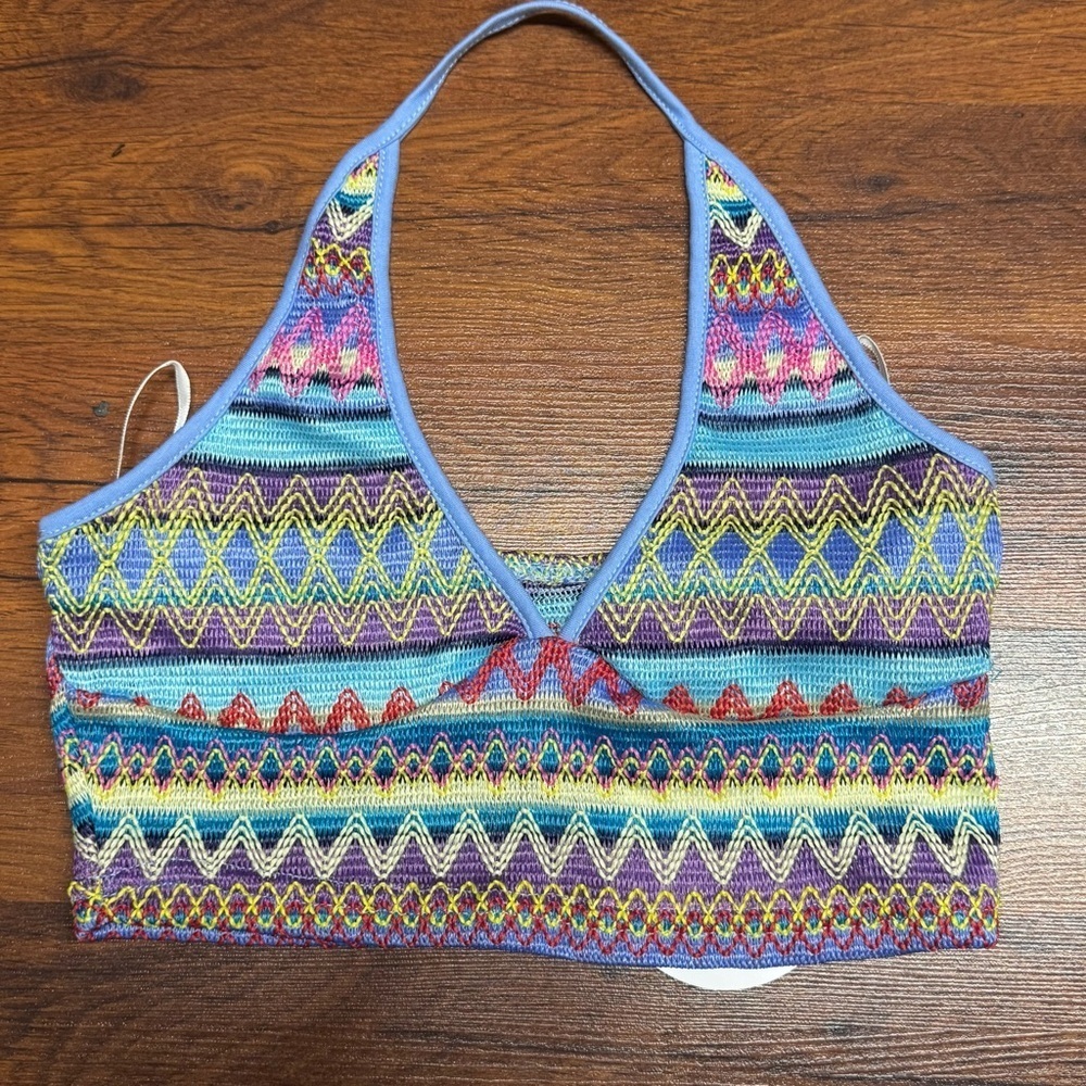 SHEIN Halter Crop Top Knit Colorful Small NWT